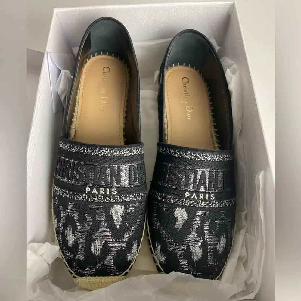 Christian DIOR Logo Espadrilles Black Silver 40.5 - Picture 5 of 10